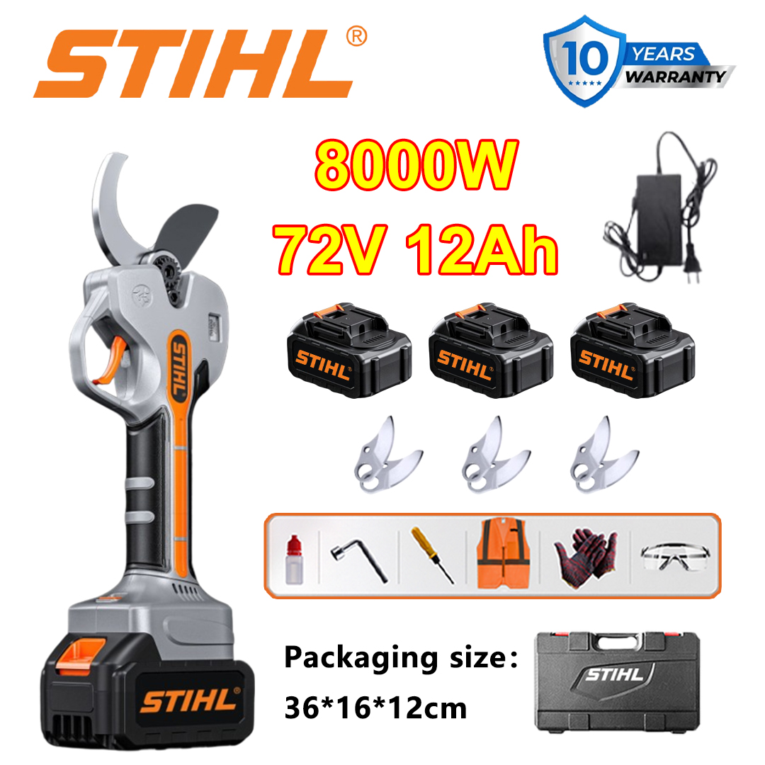 STIHL 8000W škare za rezidbu bez četkica, LED digitalni zaslon, trajanje baterije 36 sati, originalna baterija 72V 12Ah*3+punjač+oštrica od ugljičnog čelika sk9*3+komplet zaštite+kutija s alatom+10-godišnje jamstvo